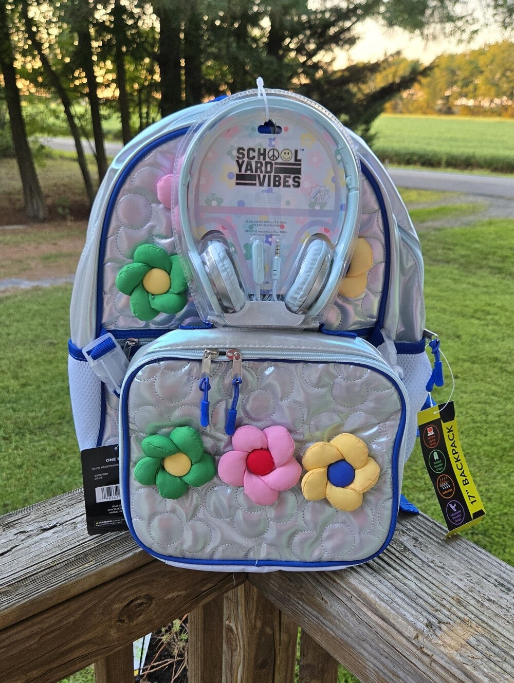 Iridescent Floral Kids Backpack With Lunchbox & Headphones